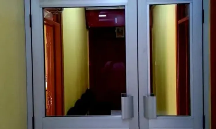 Glass doors leading to the firm's inner offices